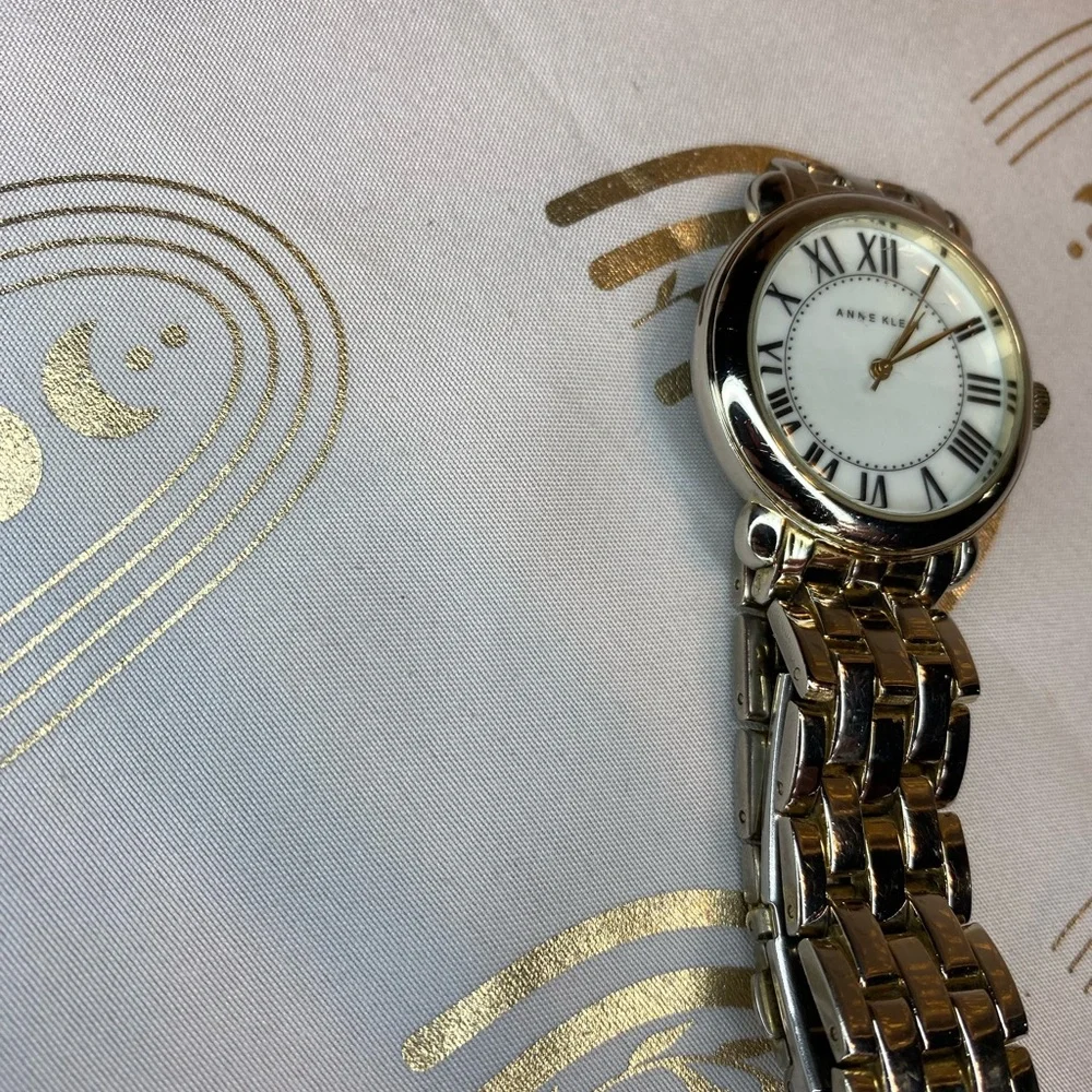 Anne Klein Silver and White Wall Clock Elegant Decor